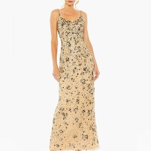 Mac Duggal Floral Embellished Maxi Dress in Cream